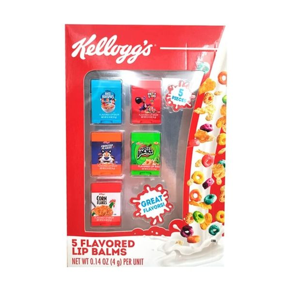 Kellogg’s Cereal Flavored Lip Balms 5 PC. Net wt 0.14 Oz  (4)g per unit.