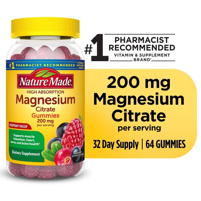 High Absorption Magnesium Citrate 200 Mg per Serving Gummies, 64 Count