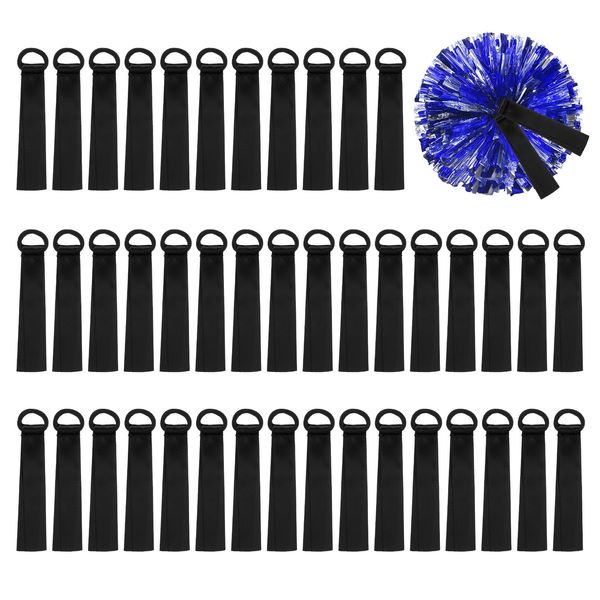 PATIKIL Cheerleader Pom Poms Name Tag, 48 Pcs Blank Gear Tags Cheer Camp Pom Tags Tie Ribbon for Personalized Travel Suitcases Labels, Black