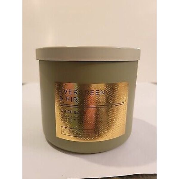 "EVERGREEN & FIR" White Barn Bath Body Works  3- Wisks Scented Soy Wax Candle.