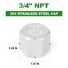 TAISHER 2PCS 304 Stainless Steel Cap Pipe Plug Socket Fitting 3/4" NPT Female