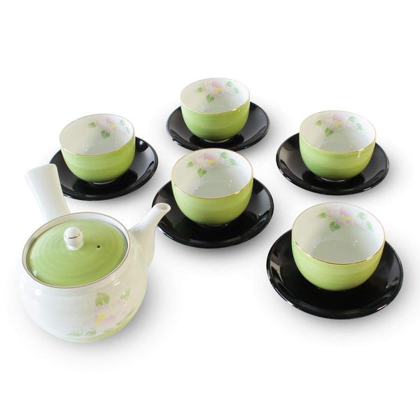 Teaware Fashionable: Arita ware Wakakusayama Chaka, Japanese Tea set (Tea pot x 1 pc/Cup x 5 pcs/with saucer) Porcelain/Size (cm) 17 x 14.5 x 9.5, Φ8.8 x 5.5, Φ12.2 x 1.6/No: 365358