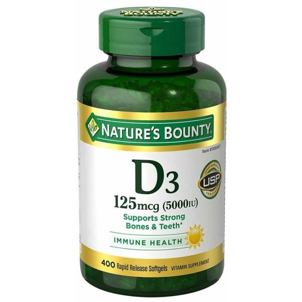Nature's Bounty Vitamin D3 Supplement 5000 IU 400 Rapid Release Softgels Bone