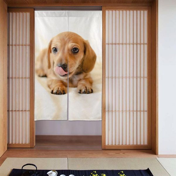 Noren Puppy Dog Miniature Dachshund Fashionable Easy Blindfold Entrance Door Curtain Room Divider Long Curtain Kitchen Living Room Restaurant Doorway Decoration 33.9 x 56.9 inches (86 x 143 cm)