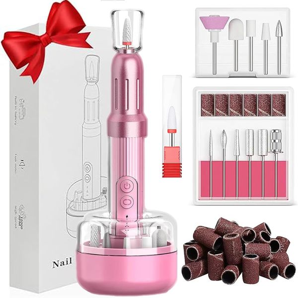 Electric Nail Files Professional, Portable Nail Drill for Acrylic and Gel, Manicure Pedicure Set with Rechargeable Base for Nail Enthusiasts