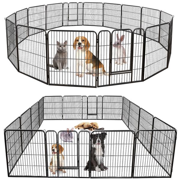 Pet Fence Dog Playpen for Pets Exercise Pens Metal 16Panels 32" H w/Door Outdoor