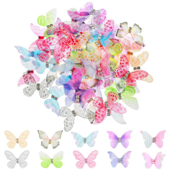 Molain 60Pcs Organza 3D Schmetterling für Crafts, bunte 2 Schichten Schmetterling Appliques Schmetterling Wanddekor DIY Ornament dekorative Schmetterlinge für Handwerk Hochzeit Dekoration, 10 Styles