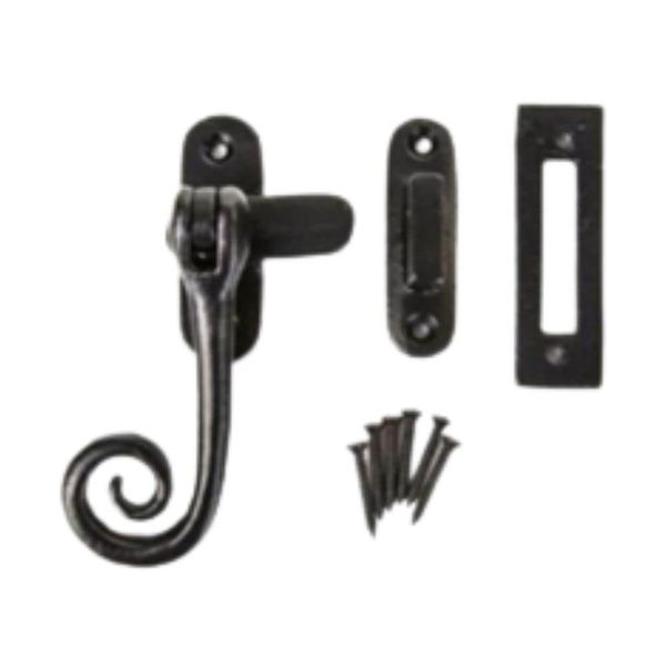 Black Antique Monkey Tail Window Fastener Curly End Casement Fastener Vintage Monkey Tail Window Catch Traditional Cast Iron Window Latches for Wooden Windows Kit Pack.