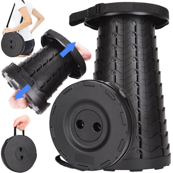 Fishboy Upgraded Collapsible Stool for Adults,Portable Retractable Folding Telescoping Foldable Camping Stool Holds 400lbs for Outdoor Fishing Hiking Gardening Travel BBQ