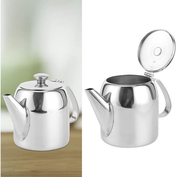 Stainless Steel 600ml Tea Pot with flip lid and Handle, Metal teapot, Coffee Pot. Kitchen teapot, Vintage Look (20 Oz), Teapot with Spout