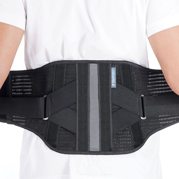 Timtakbo Back Brace Support Belt for Men Women, Back Support Brace for Lower Back Pain Relief with Lumbar Pad for Lifting at Work, Scoliosis Pain Relief Brace (Black,L/XL Fits 29.5”-37.5”Belly Waist)