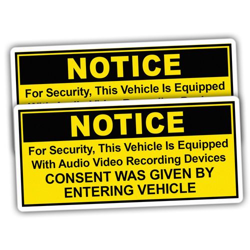 (2pcs) Notice Stickers Car Video Recorder Stickers Camera Audio Video Recording Yellow Vinyl Stickers Size 5x2.35in
