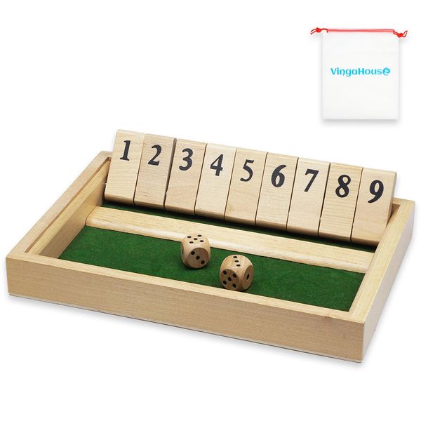 Shut the Box Game 2 Player, Wooden Table Dice Game Family Travel Game Traditional Pub Games for Adults Educational Table Game for Kids Age 3 4 5 6 +