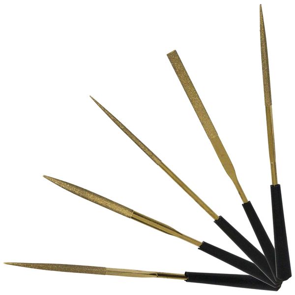 E-Value Precision Titanium Diamond File #150 Flat/Round/Half-Round/Triangle/Square Set of 5 with Case