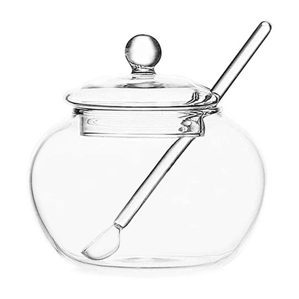 123Arts Clear Glass Sugar Bowl With Lid and Sugar Serving Spoon