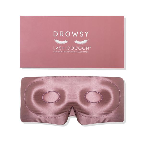 DROWSY Eyelash protecting Silk Sleep Mask for natural lashes & extensions. Deep eye cups, zero pressure, total blackout, full wraparound (Damask Rose)