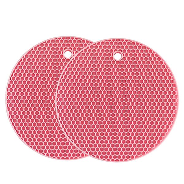 Silicone Trivets Mat Multi-Purpose Drying Trivet Mat Heat Resistant to 464°F, Pot Holder, Waterproof, (Set of 2) Non Slip, Flexible, Durable, Dishwasher Safe (Pink)