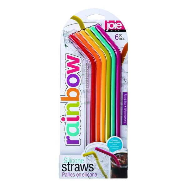 Joie Kitchen Gadgets 12711 Joie Rainbow Reusable Silicone Straws with Cleaning Brush, Set of 6, Colors May Vary
