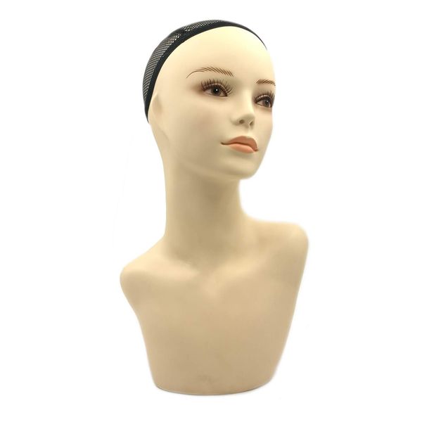 17-inch Female Mannequin Head Form with Eyelashes and Lips Display Stand for Wigs, Hats, Jewelry