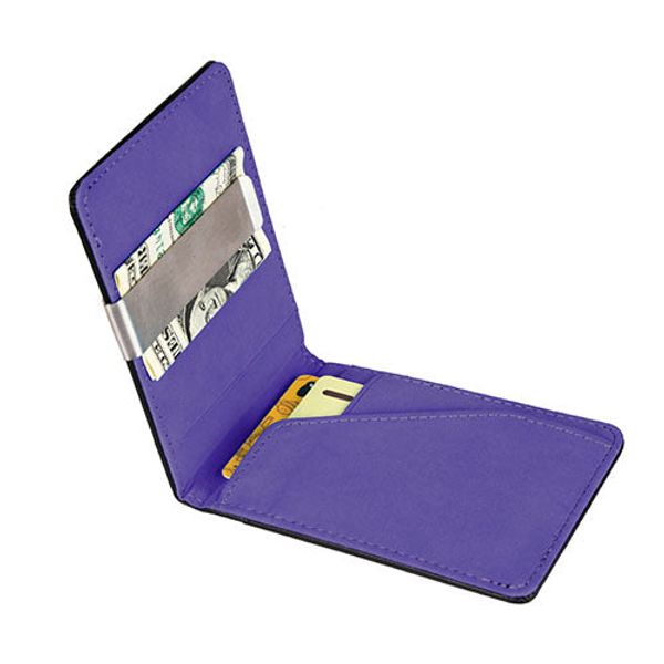 Unisex PU Leather Wallet RFID Blocking Slim Bifold Credit Card Holder with Money Clip - Purple