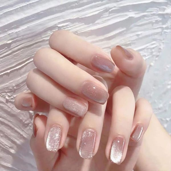 Nail Tips 24pcs Crystal Glitter Medium Fake Nail Tips for Wedding, Party, Holiday, Dating, Prom, Daily Life