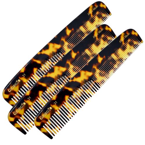 Giorgio G31 Fine Tooth and Wide Tooth,Hair Comb - Hair Styling Comb for Men, Grooming Hair Combs for Women, Mens Beard Care Combs for Detangling and Styling - Handmade Saw-Cut and Hand Polished