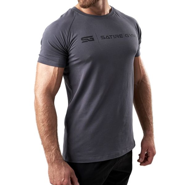 Satire Gym - Fitness Slim Fit T-Shirt aus Baumwolle Herren/Eng sitzende & schnell trocknende Sportbekleidung für Männer – Herren Sport Shirt als Fitness Shirt & Gym Shirt (Anthrazit, M)