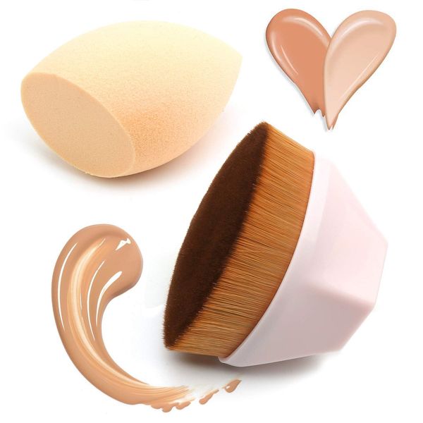 Foundation Pinsel Foundation Brush Flache Oberseite und Makeup Schwamm Blender Schminkpinsel zum Pudercreme Flüssigkeit Pulver Makellose Make-up-Bürste (rosa)