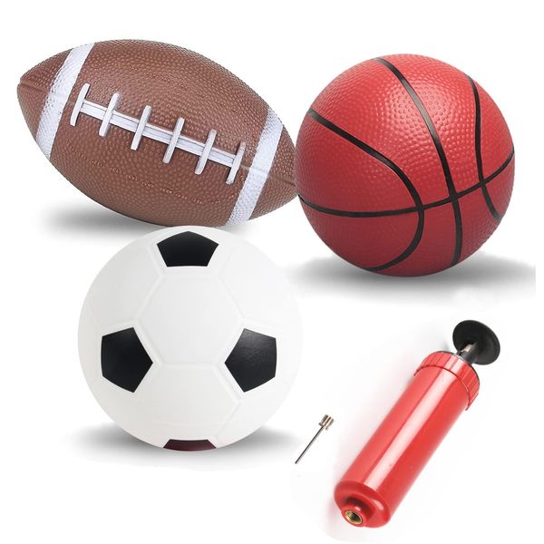 SPDTECH Soccer Basketball Football Small Sports Bouncy Balls with Hand Pump for Kids and Toddlers - (Pack of 3) 6-Inch Diameter Rubber Sport Ball Set for Fun Outdoors and Backyard Play