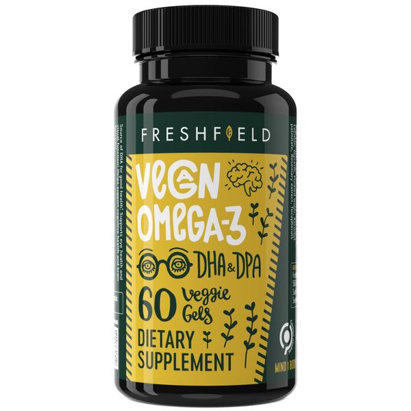 Freshfield Vegan Omega 3 DHA + DPA: Carrageenan Free, Compostable Bottle Made from Plants, Fish Oil Replacement, Carbon Neutral. Supports Heart, Brain, Joint Health (60)