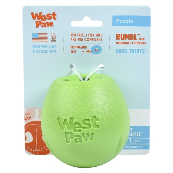 WEST PAW Zogoflex Rumbl Treat-Dispensing Dog Toy – – Dog Enrichment Toy – for Moderate Chewers, Fetch, Catch – Holds Kibble, Treats (Jungle Green, Small)