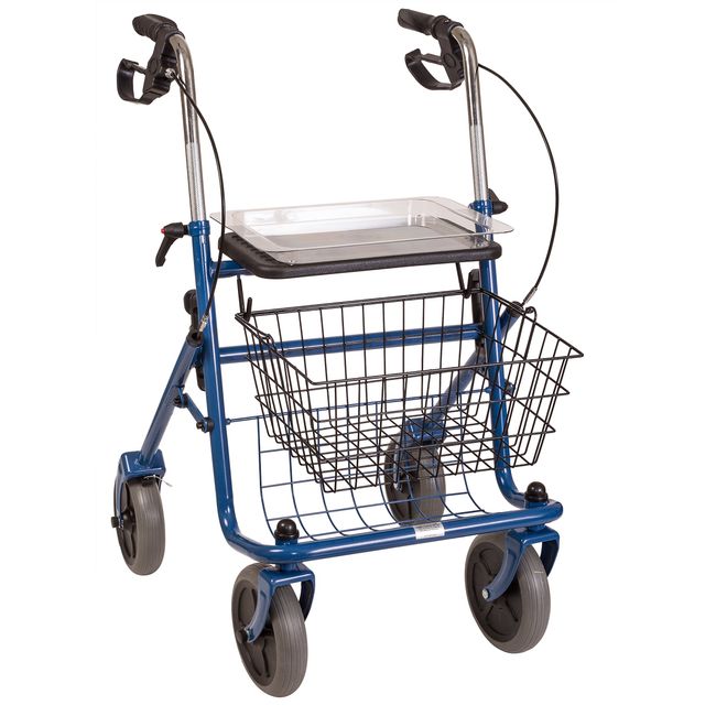 DMI Steel Rollator Walker with Padded Seat, Adjustable Handle Height, Removable Storage Basket, Handbrakes, Blue