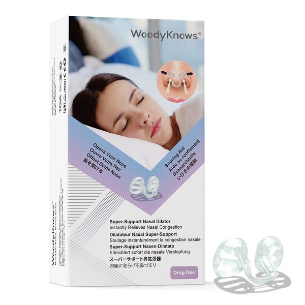 WoodyKnows Super-Support Nasal Dilators | Sleep Sports Breathing Aid | Soft Comfortable Nose Vents | Improve Breathe Airflow | Snoring Congestion Relief | Right Anti Snore Solution（Trial XS/S/M/L）