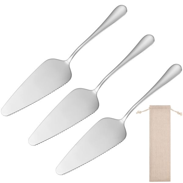 AMOLEY 3 Pieces Cake Slice and Pie Server, Stainless Steel Cake Slicer and Server Cake Cutter with Serrated Edges for Kitchen, Party and Wedding