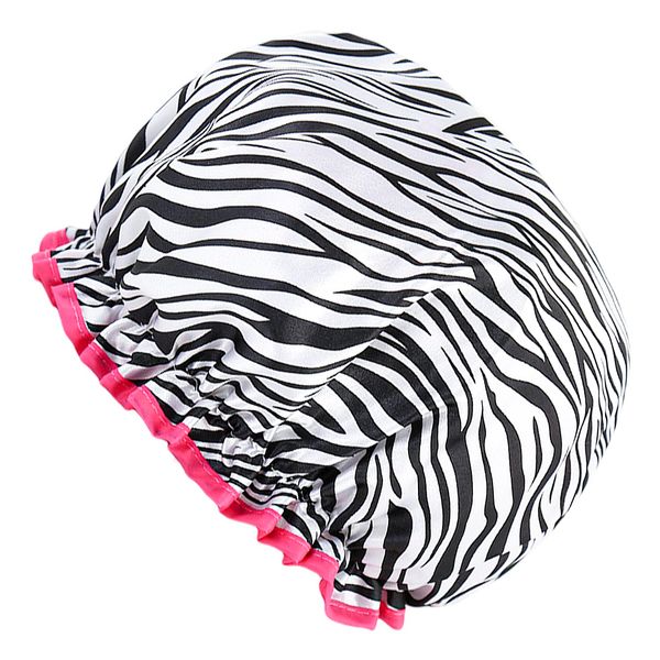 Rumyve Premium Reusable Waterproof Shower Cap,Shower Cap Elastic Waterproof Shower Cap Double Layer,Women's Hair Care(Zebra)