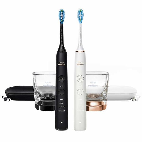 PHILIPS Battery Powered Sonicare Diamond Clean Rechargeable Toothbrush for Complete Oral Care 2-Pack Handles （Black