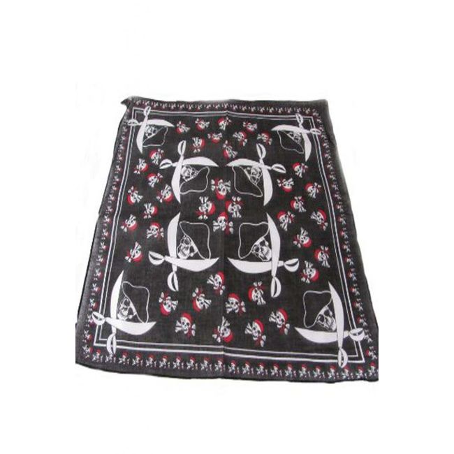 100% cotton Black With skulls and crossbones with bandanas and Skulls with hats and crossed sabres design Bandana ,55cm Square .Ideal every day wear ,Pirate Party,Bikers ,etc .