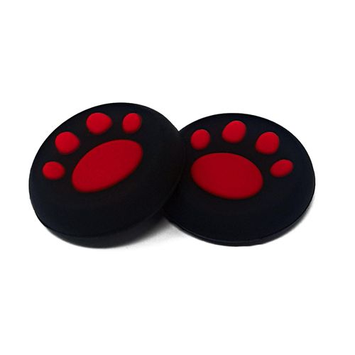 1 PAIR of Thumb Grips for Nintendo Switch (2pcs) (Black w/Red Paw)