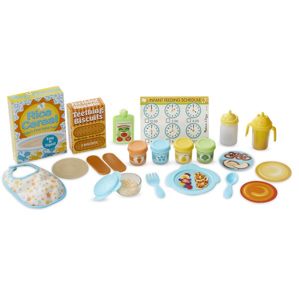 Melissa & Doug Mine to Love Mealtime Play Set for Dolls with Bottle, Pretend Baby Food Jars, Snack Pouch, More (24 pcs)