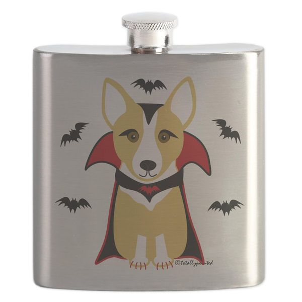 CafePress Draculacorgi3i Flask 7 oz Stainless Steel Drinking Flask