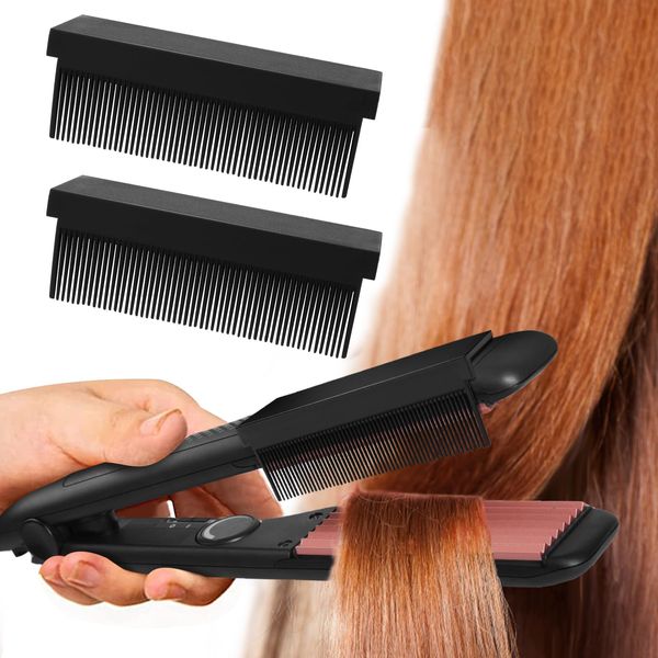 2st Glättkammaufsatz, V Typ Haarglätter Kamm Zubehör zum Glätten Haaren mit Glätteisen Straightening Comb Attachment für Den Professionellen Heim Friseursalon Damen Herren (Schwarz)