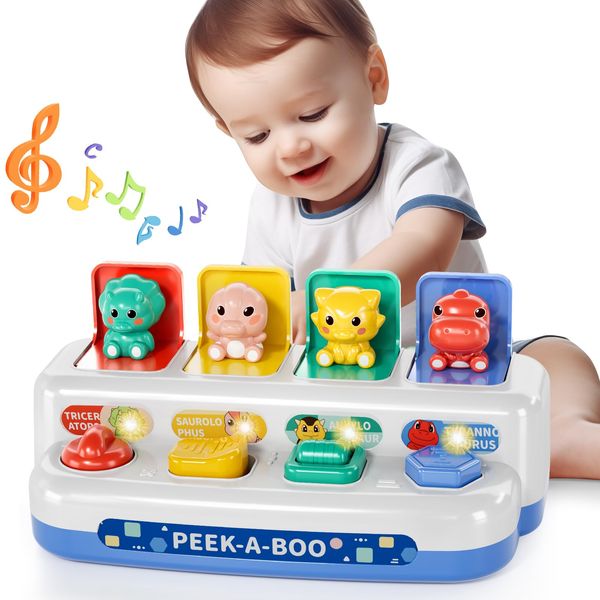 MSKOLER Interactive Pop up Animals Toy for Toddlers Toy 1-3 Boys - Cause and Effect Toy Pop and Play Toy, Play Music Toy Baby Toy 6-12-18 Months, Open and Close Toy for Toddlers 1+ Year Old