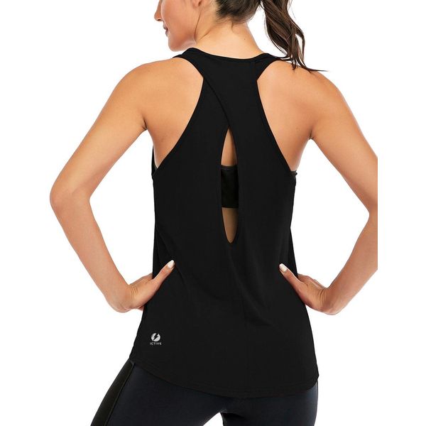 ICTIVE Women's Cross Backless Racerback Yoga Tank Top - Workout Muscle Shirt, Black XXL