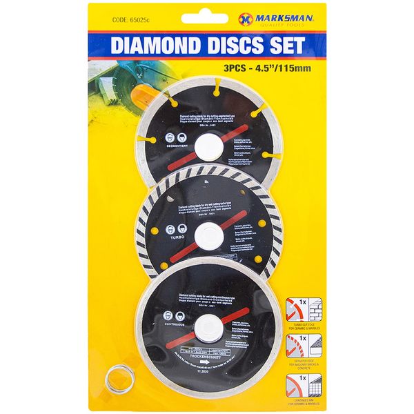 3 Pcs MARKSMAN Professional 4.5” BLACK Diamond Discs Set Cutting Blades 115mm DIY Cutter Angle Grinder Brick Stone Construction UK FREE P&P