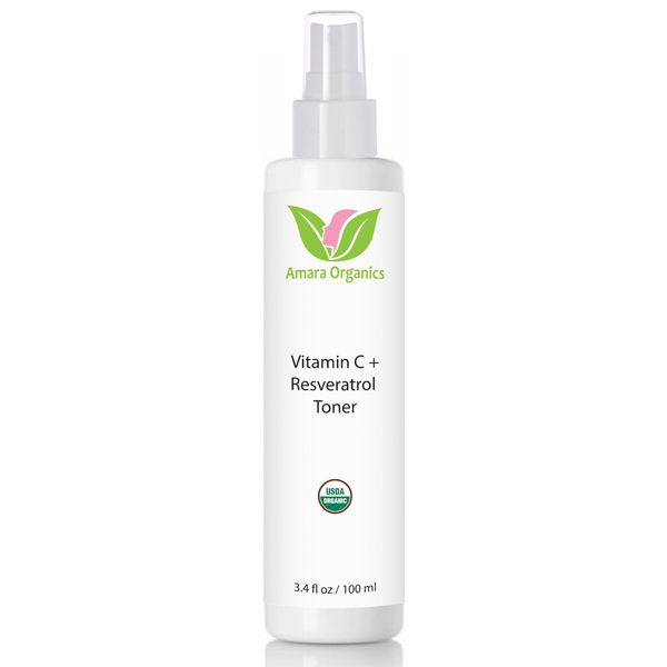 Vitamin C + Resveratrol Facial Toner - USDA Certified Organic Refreshing Spray for Face - 3.4 fl oz