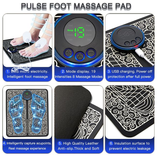 EMS Foot Massager Pad Mat, Electric Foot Massagers, Portable USB  Rechargeable Foot Massager Pad, 8 Modes 19 Intensity Adjustments