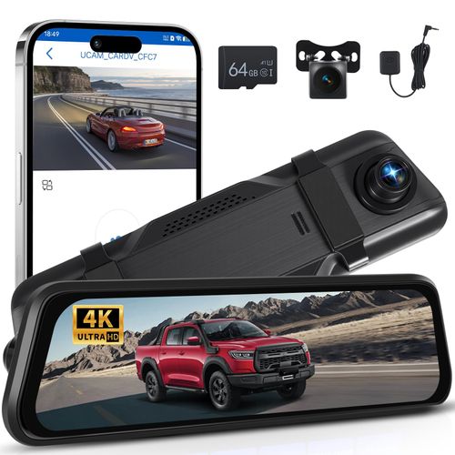 4K Mirror Dash Cam Backup Camera for Car, GPS, ADAS BSD, WiFi & App Control, Front and Rear View Mirror Dash Camera, Driauto 9.66 Inch Touch Screen with Parking Monitor G-Sensor Night Vision, TF Card