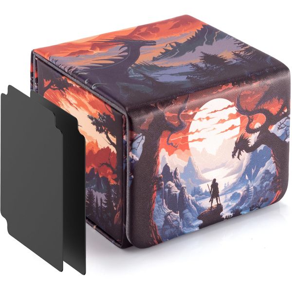 ULTRGEE Deck Box for MTG Cards - 2 Dividers, Card Storage Box Holds 110+ Single Sleeved Cards, Deck Boxes Compatible with TCG/OCG/YGO/PTCG (Warrior's Quest)