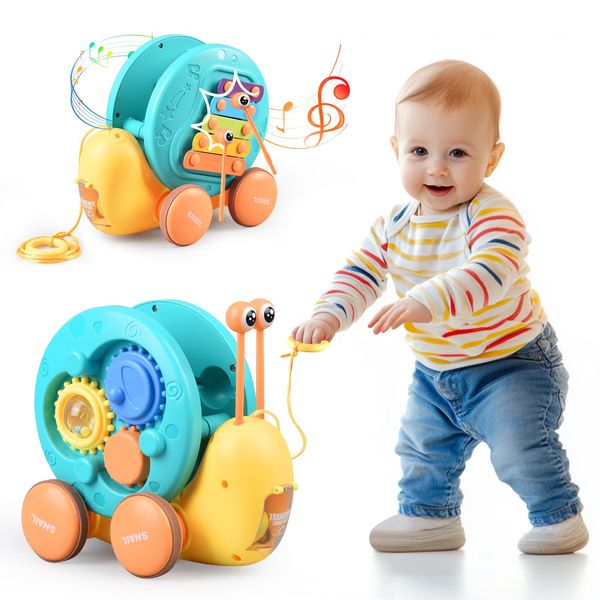 SeventhDuck Children's Rally Car Pull Toys, 4-in-1 Snail Toy for 3 Year Old Pull Along Toys for 3 Year Old Fun and Colorful Car Toy for Toddlers