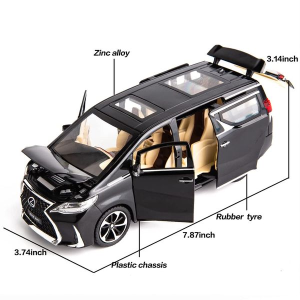 WAKAKAC Model Car 1/24 Lexus LM300 Alloy Pull Back Metal Collectible Toy Car with Light and Sound Toy Vehicle Door Can be Opened, Gift Black.